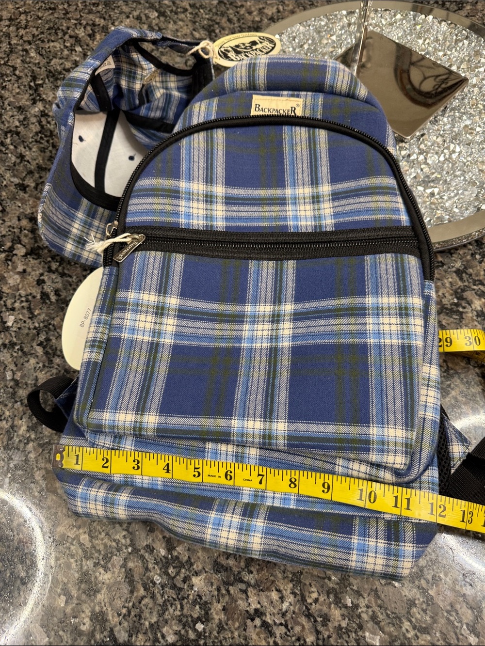 Backpacker Blue Plaid full size Backpack with Matching Cap NWT - Picture 13 of 15